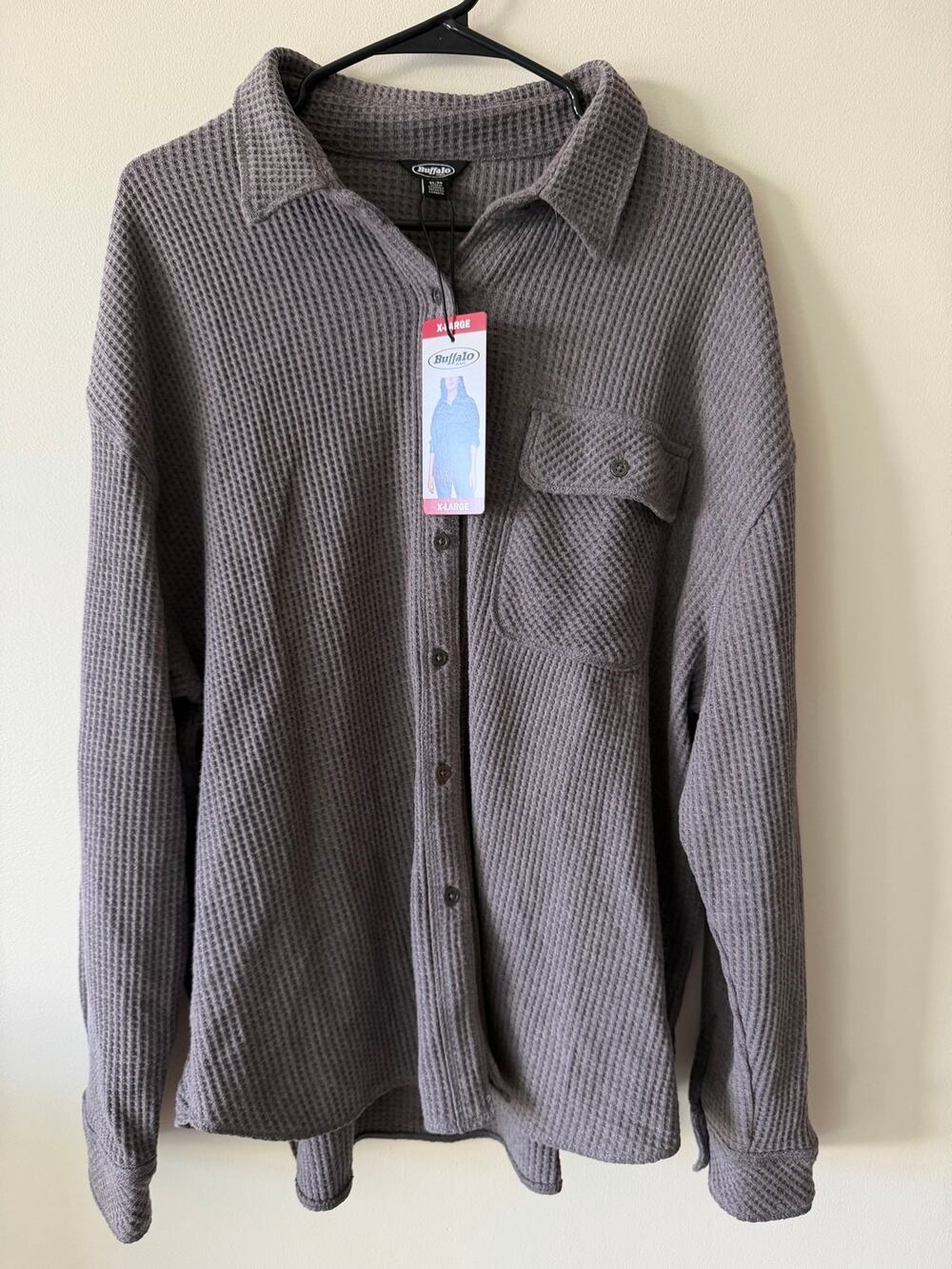 Buffalo Jeans Heather Gray Waffle-Knit Button-Up Shirt